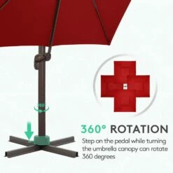 SunShade Deluxe 11 Ft. Square Cantilever Umbrella With Cover Heavy-Duty 360° Rotation Patio Umbrella In Red -More Furniture Store cantilever umbrellas djfx11 rd 1f 1000