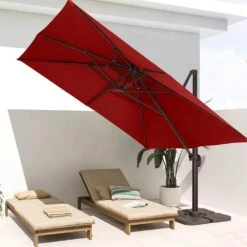 SunShade Deluxe 11 Ft. Square Cantilever Umbrella With Cover Heavy-Duty 360° Rotation Patio Umbrella In Red -More Furniture Store cantilever umbrellas djfx11 rd 31 1000