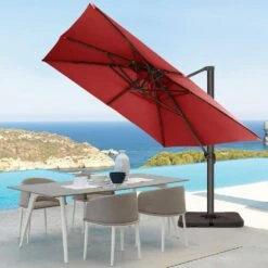 SunShade Deluxe 11 Ft. Square Cantilever Umbrella With Cover Heavy-Duty 360° Rotation Patio Umbrella In Red