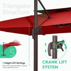 SunShade Deluxe 11 Ft. Square Cantilever Umbrella With Cover Heavy-Duty 360° Rotation Patio Umbrella In Red -More Furniture Store cantilever umbrellas djfx11 rd c3 1000