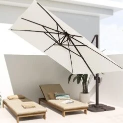 SunShade Deluxe 11 Ft. Square Cantilever Umbrella Heavy-Duty 360° Rotation Patio Umbrella In Off-White -More Furniture Store cantilever umbrellas djfx11 wt 31 1000