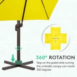 SunShade Deluxe 11 Ft. Square Cantilever Umbrella With Cover Heavy-Duty 360° Rotation Patio Umbrella In Yellow -More Furniture Store cantilever umbrellas djfx11 ye 1f 1000