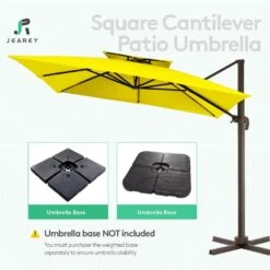 SunShade Deluxe 11 Ft. Square Cantilever Umbrella With Cover Heavy-Duty 360° Rotation Patio Umbrella In Yellow -More Furniture Store cantilever umbrellas djfx11 ye 44 1000