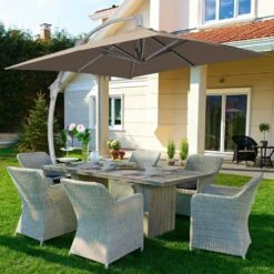 Deluxe Square Aluminum 10 Ft. X 10 Ft. Large Curvy Cantilever Outdoor Patio Umbrella With Cover In Beige -More Furniture Store cantilever umbrellas fgwt10 beige 31 1000