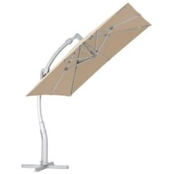 Deluxe Square Aluminum 10 Ft. X 10 Ft. Large Curvy Cantilever Outdoor Patio Umbrella With Cover In Beige