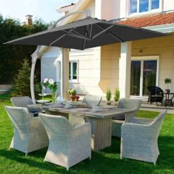 Deluxe Square Aluminum 10 Ft. X 10 Ft. Large Curvy Cantilever Outdoor Patio Umbrella With Cover In Gray -More Furniture Store cantilever umbrellas fgwt10 gray 31 1000