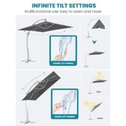 Deluxe Square Aluminum 10 Ft. X 10 Ft. Large Curvy Cantilever Outdoor Patio Umbrella With Cover In Gray -More Furniture Store cantilever umbrellas fgwt10 gray 40 1000