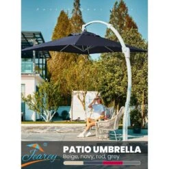 Deluxe Square Aluminum 10 Ft. X 10 Ft. Large Curvy Cantilever Outdoor Patio Umbrella With Cover In Navy -More Furniture Store cantilever umbrellas fgwt10 navy 1d 1000