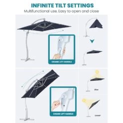 Deluxe Square Aluminum 10 Ft. X 10 Ft. Large Curvy Cantilever Outdoor Patio Umbrella With Cover In Navy -More Furniture Store cantilever umbrellas fgwt10 navy 40 1000