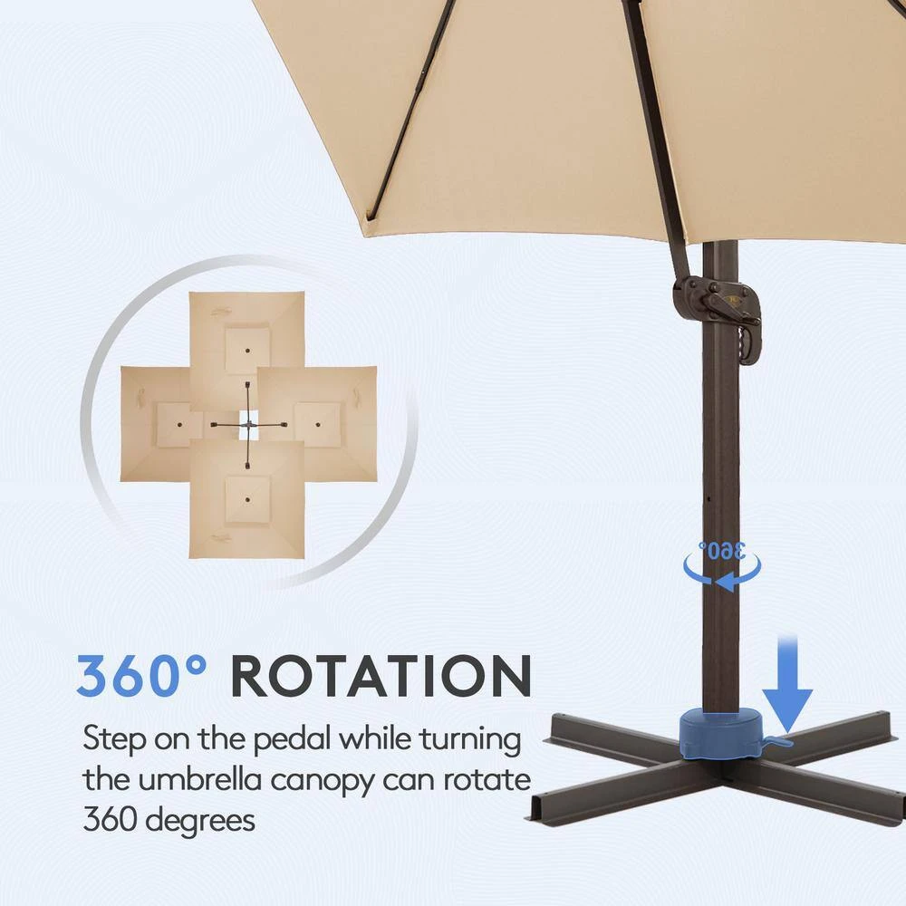10 Ft. Square Cantilever Umbrella Patio Rotation Outdoor Umbrella With Cover In Beige 4 10 Ft. Square Cantilever Umbrella Patio Rotation Outdoor Umbrella With Cover In Beige - Image 4