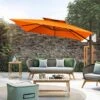 10 Ft. Square Cantilever Umbrella Patio Rotation Outdoor Umbrella With Cover In Orange