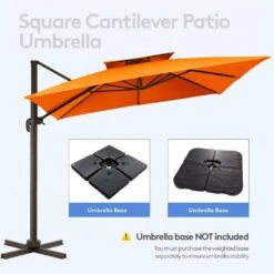10 Ft. Square Cantilever Umbrella Patio Rotation Outdoor Umbrella With Cover In Orange -More Furniture Store cantilever umbrellas fxlms10 og c3 1000