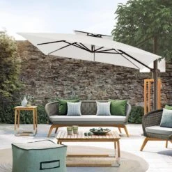 10 Ft. Square Cantilever Umbrella Patio Rotation Outdoor Umbrella With Cover In Off-White