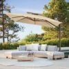11 Ft. Square Cantilever Umbrella Patio Rotation Outdoor Umbrella With Cover In Beige