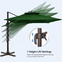 11 Ft. Square Cantilever Umbrella Patio Rotation Outdoor Umbrella With Cover In Dark Green -More Furniture Store cantilever umbrellas fxlms11 dgn 4f 1000
