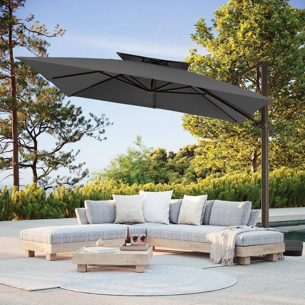 11 Ft. Square Cantilever Umbrella Patio Rotation Outdoor Umbrella With Cover In Gray 1 11 Ft. Square Cantilever Umbrella Patio Rotation Outdoor Umbrella With Cover In Gray