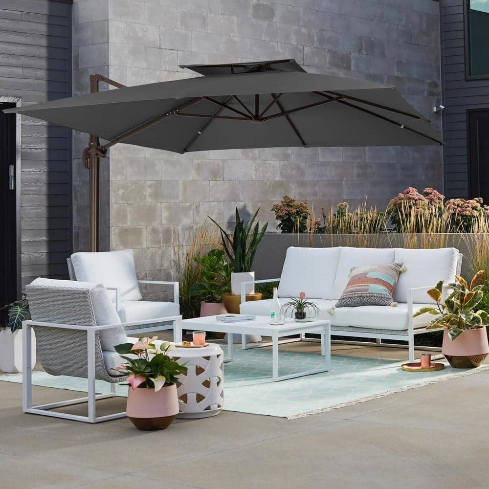 11 Ft. Square Cantilever Umbrella Patio Rotation Outdoor Umbrella With Cover In Gray 2 11 Ft. Square Cantilever Umbrella Patio Rotation Outdoor Umbrella With Cover In Gray - Image 2