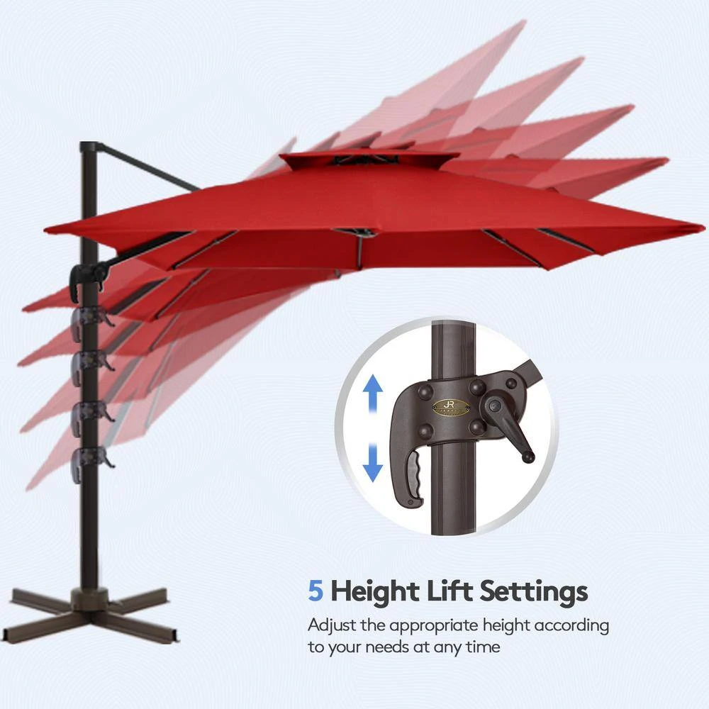 11 Ft. Square Cantilever Umbrella Patio Rotation Outdoor Umbrella With Cover In Red 4 11 Ft. Square Cantilever Umbrella Patio Rotation Outdoor Umbrella With Cover In Red - Image 4