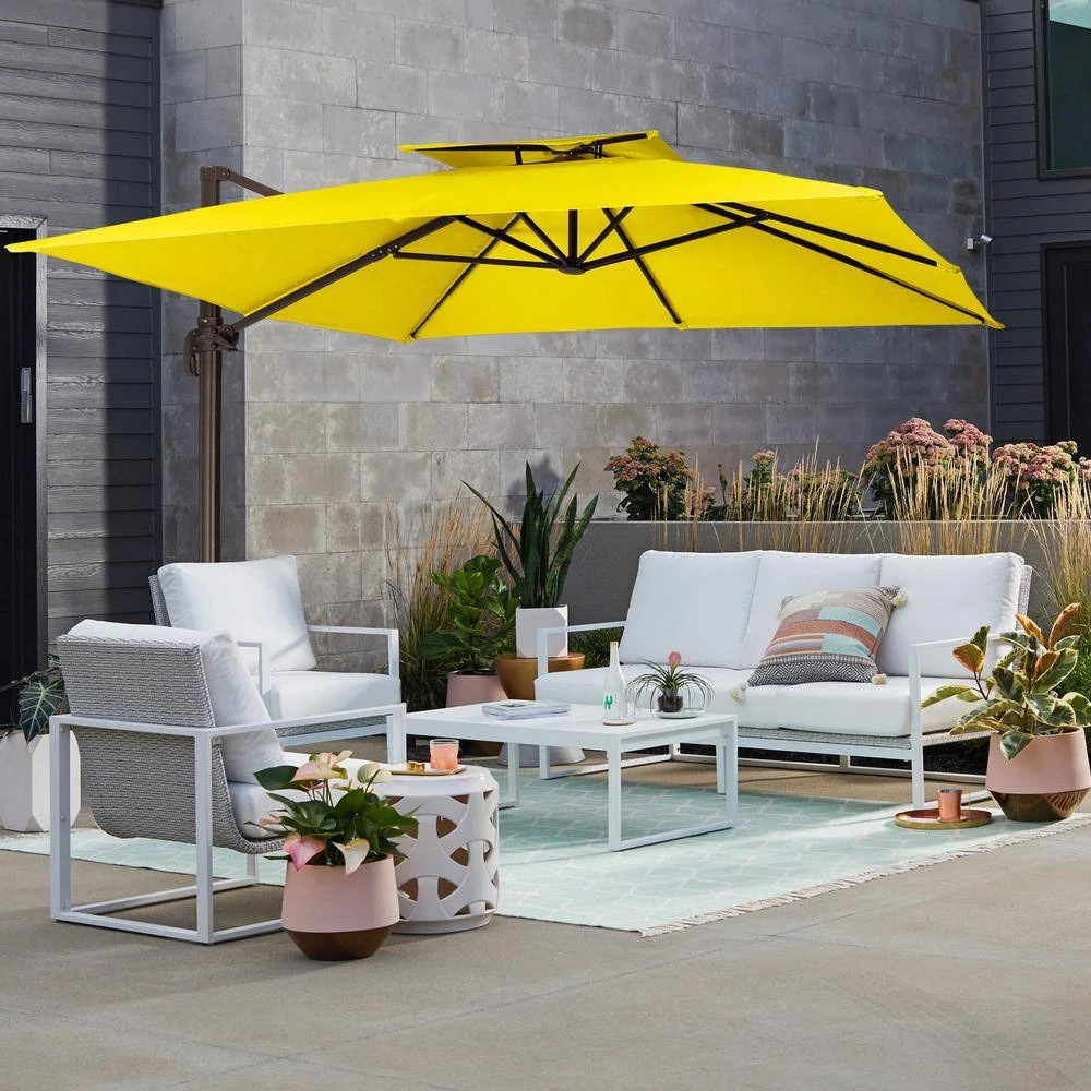 11 Ft. Square Cantilever Umbrella Patio Rotation Outdoor Umbrella With Cover In Yellow 2 11 Ft. Square Cantilever Umbrella Patio Rotation Outdoor Umbrella With Cover In Yellow - Image 2