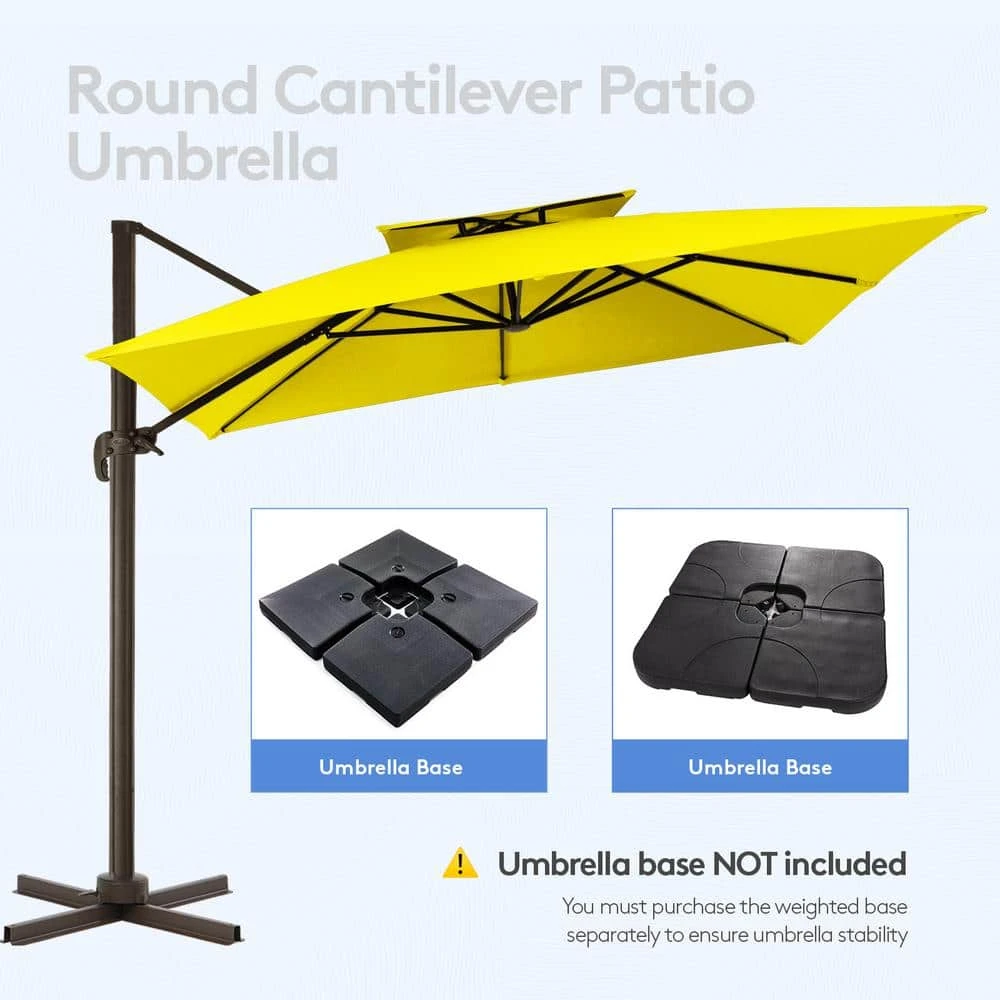 11 Ft. Square Cantilever Umbrella Patio Rotation Outdoor Umbrella With Cover In Yellow 3 11 Ft. Square Cantilever Umbrella Patio Rotation Outdoor Umbrella With Cover In Yellow - Image 3