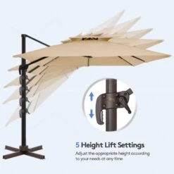 12 Ft. X 12 Ft. Square Outdoor Cantilever Umbrella Patio 2-Tier Top Rotation Umbrella With Cover In Beige -More Furniture Store cantilever umbrellas lk12fx hd beige 1f 1000