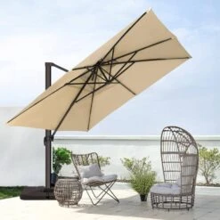 12 Ft. X 12 Ft. Square Outdoor Cantilever Umbrella Patio 2-Tier Top Rotation Umbrella With Cover In Beige -More Furniture Store cantilever umbrellas lk12fx hd beige 31 1000
