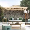 12 Ft. X 12 Ft. Square Outdoor Cantilever Umbrella Patio 2-Tier Top Rotation Umbrella With Cover In Beige