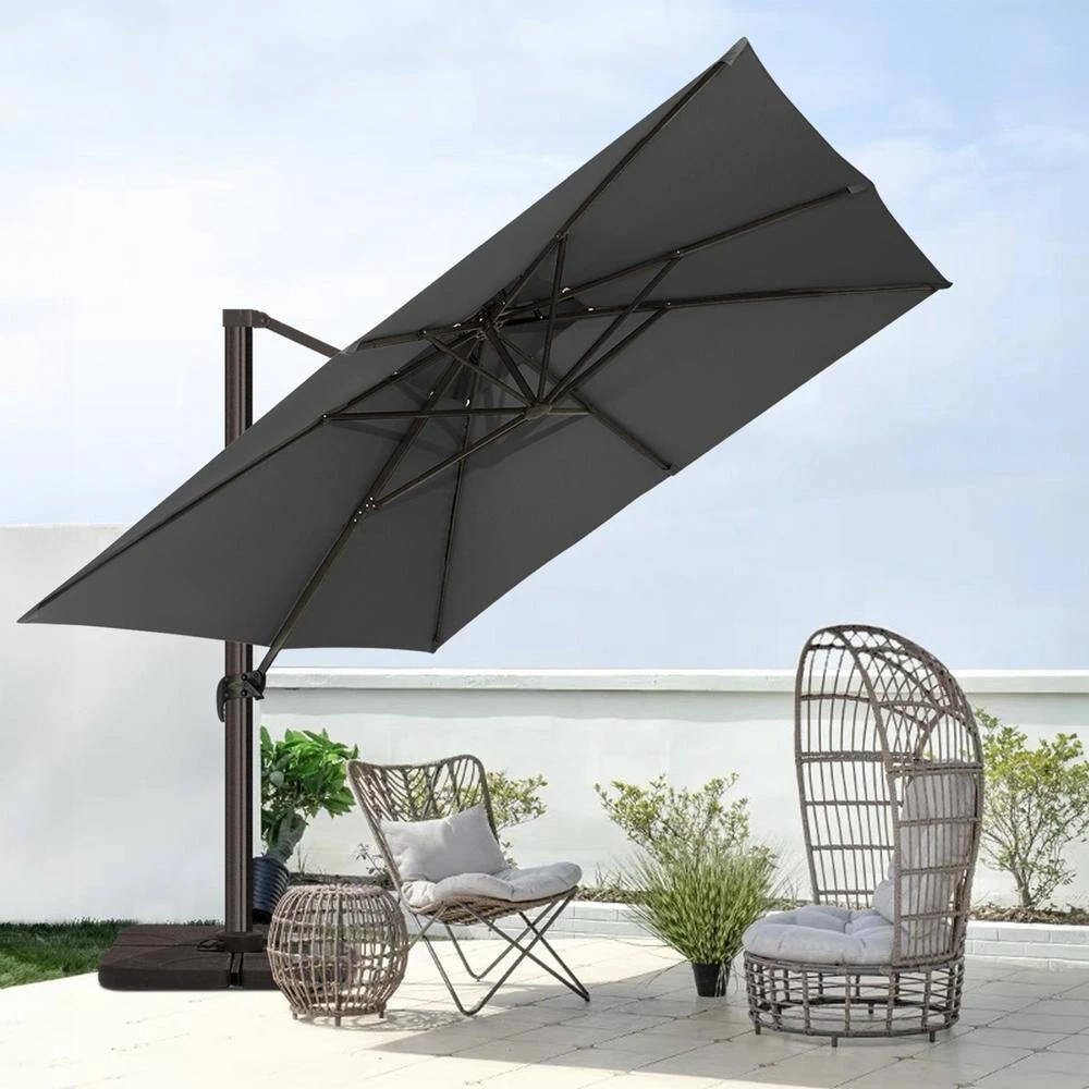 12 Ft. X 12 Ft. Square Outdoor Cantilever Umbrella Patio 2-Tier Top Rotation Umbrella With Cover In Gray 8 12 Ft. X 12 Ft. Square Outdoor Cantilever Umbrella Patio 2-Tier Top Rotation Umbrella With Cover In Gray - Image 8