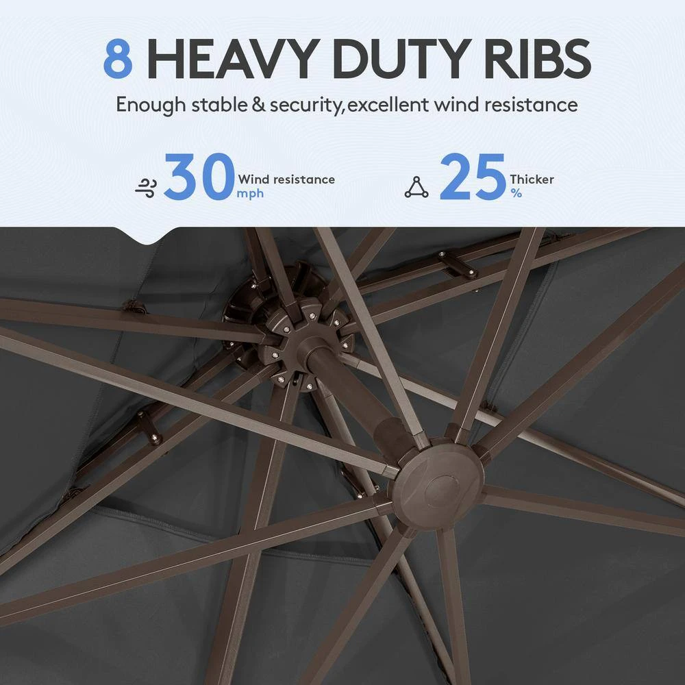 12 Ft. X 12 Ft. Square Outdoor Cantilever Umbrella Patio 2-Tier Top Rotation Umbrella With Cover In Gray 6 12 Ft. X 12 Ft. Square Outdoor Cantilever Umbrella Patio 2-Tier Top Rotation Umbrella With Cover In Gray - Image 6