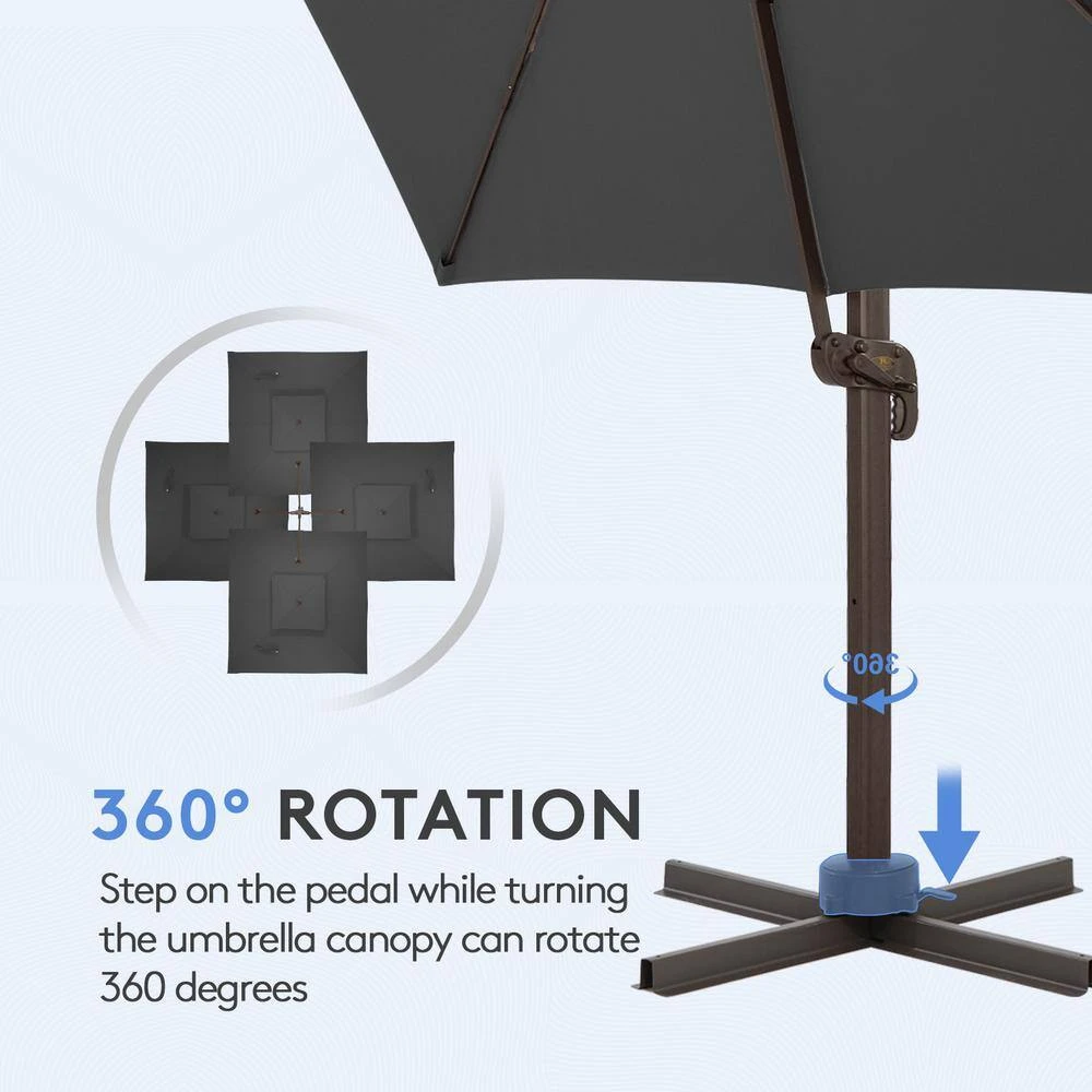 12 Ft. X 12 Ft. Square Outdoor Cantilever Umbrella Patio 2-Tier Top Rotation Umbrella With Cover In Gray 4 12 Ft. X 12 Ft. Square Outdoor Cantilever Umbrella Patio 2-Tier Top Rotation Umbrella With Cover In Gray - Image 4