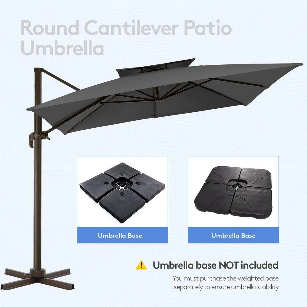 12 Ft. X 12 Ft. Square Outdoor Cantilever Umbrella Patio 2-Tier Top Rotation Umbrella With Cover In Gray 2 12 Ft. X 12 Ft. Square Outdoor Cantilever Umbrella Patio 2-Tier Top Rotation Umbrella With Cover In Gray - Image 2