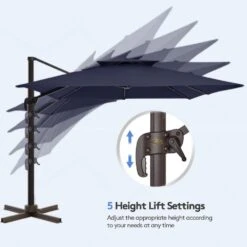 12 Ft. X 12 Ft. Square Outdoor Cantilever Umbrella Patio 2-Tier Top Rotation Umbrella With Cover In Navy 11 12 Ft. X 12 Ft. Square Outdoor Cantilever Umbrella Patio 2-Tier Top Rotation Umbrella With Cover In Navy -More Furniture Store cantilever umbrellas lk12fx hd navy 1f 1000