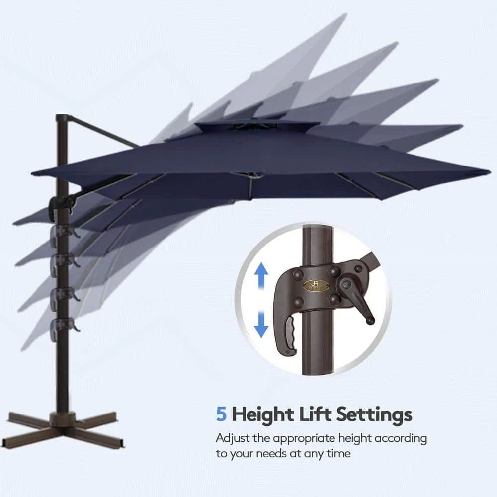 12 Ft. X 12 Ft. Square Outdoor Cantilever Umbrella Patio 2-Tier Top Rotation Umbrella With Cover In Navy 5 12 Ft. X 12 Ft. Square Outdoor Cantilever Umbrella Patio 2-Tier Top Rotation Umbrella With Cover In Navy - Image 5