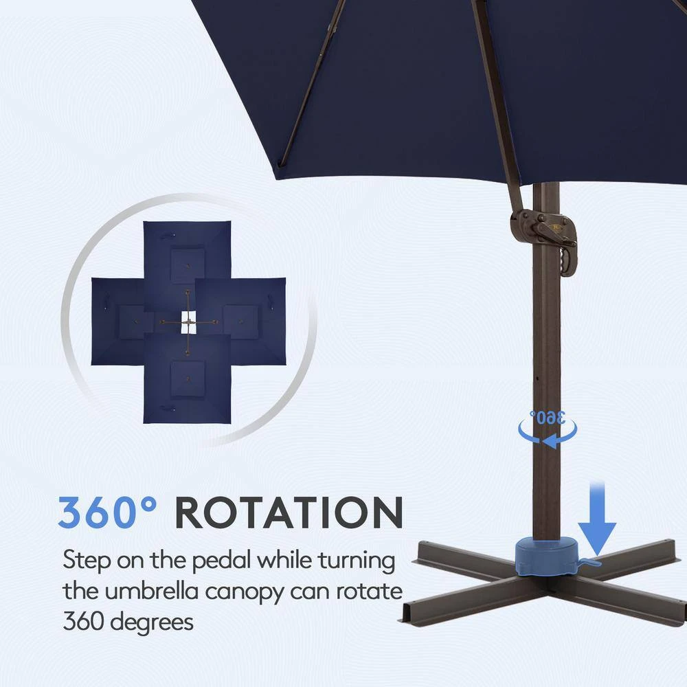 12 Ft. X 12 Ft. Square Outdoor Cantilever Umbrella Patio 2-Tier Top Rotation Umbrella With Cover In Navy 4 12 Ft. X 12 Ft. Square Outdoor Cantilever Umbrella Patio 2-Tier Top Rotation Umbrella With Cover In Navy - Image 4