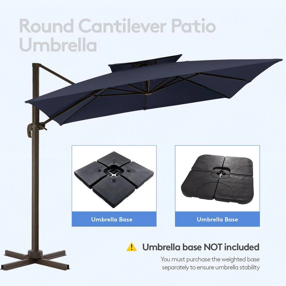 12 Ft. X 12 Ft. Square Outdoor Cantilever Umbrella Patio 2-Tier Top Rotation Umbrella With Cover In Navy 2 12 Ft. X 12 Ft. Square Outdoor Cantilever Umbrella Patio 2-Tier Top Rotation Umbrella With Cover In Navy - Image 2
