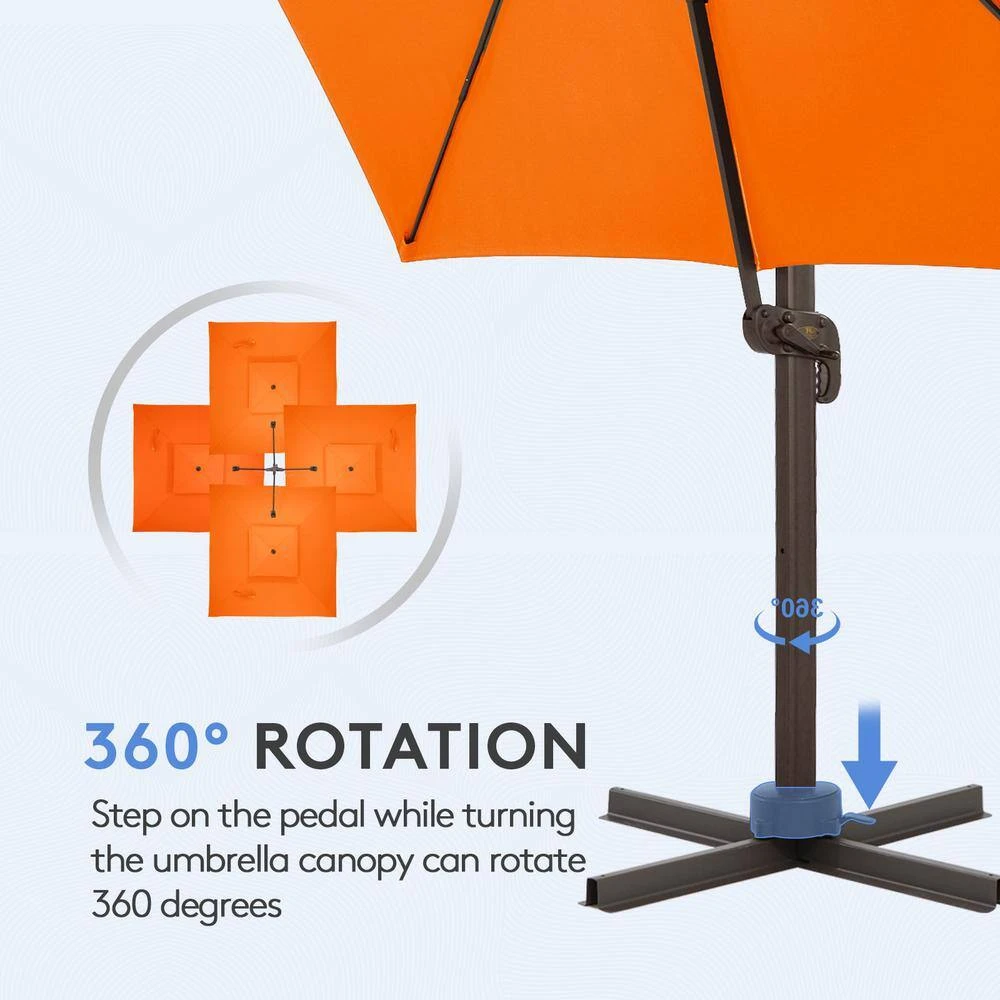 12 Ft. X 12 Ft. Square Outdoor Cantilever Umbrella Orange Patio 2-Tier Top Rotation Umbrella With Cover 4 12 Ft. X 12 Ft. Square Outdoor Cantilever Umbrella Orange Patio 2-Tier Top Rotation Umbrella With Cover - Image 4