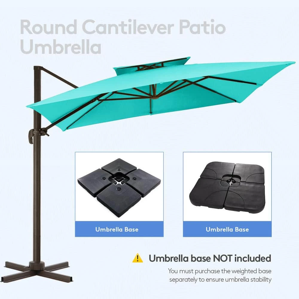 12 Ft. X 12 Ft. Square Outdoor Cantilever Umbrella Patio 2-Tier Top Rotation Umbrella With Cover In Peacock Blue 2 12 Ft. X 12 Ft. Square Outdoor Cantilever Umbrella Patio 2-Tier Top Rotation Umbrella With Cover In Peacock Blue - Image 2