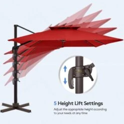 12 Ft. X 12 Ft. Square Outdoor Cantilever Umbrella Patio 2-Tier Top Rotation Umbrella With Cover In Red 12 12 Ft. X 12 Ft. Square Outdoor Cantilever Umbrella Patio 2-Tier Top Rotation Umbrella With Cover In Red -More Furniture Store cantilever umbrellas lk12fx hd red 1f 1000