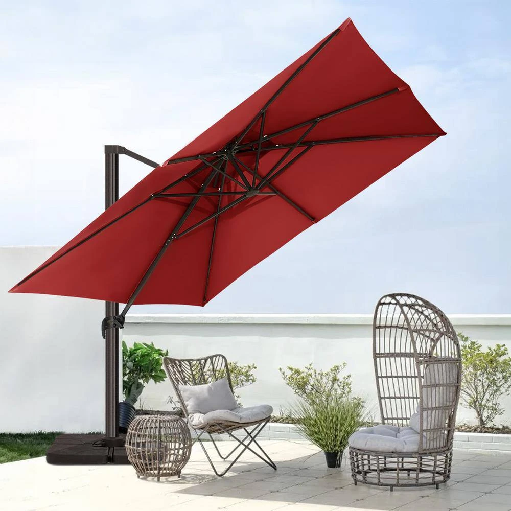 12 Ft. X 12 Ft. Square Outdoor Cantilever Umbrella Patio 2-Tier Top Rotation Umbrella With Cover In Red 8 12 Ft. X 12 Ft. Square Outdoor Cantilever Umbrella Patio 2-Tier Top Rotation Umbrella With Cover In Red - Image 8