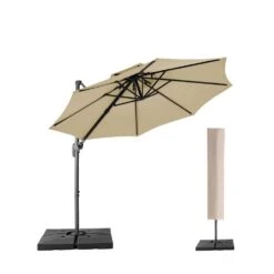 10 Ft. 2-Tier Height Adjustable Patio Cantilever Umbrella With Cover In Beige -More Furniture Store cantilever umbrellas lk9 beige 40 1000