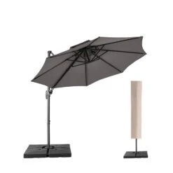 10 Ft. 2-Tier Height Adjustable Patio Cantilever Umbrella With Cover In Gray -More Furniture Store cantilever umbrellas lk9 gray 40 1000