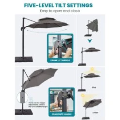 10 Ft. 2-Tier Height Adjustable Patio Cantilever Umbrella With Cover In Gray -More Furniture Store cantilever umbrellas lk9 gray 77 1000