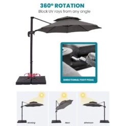 10 Ft. 2-Tier Height Adjustable Patio Cantilever Umbrella With Cover In Gray -More Furniture Store cantilever umbrellas lk9 gray a0 1000