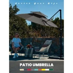 10 Ft. 2-Tier Height Adjustable Patio Cantilever Umbrella With Cover In Gray -More Furniture Store cantilever umbrellas lk9 gray d4 1000
