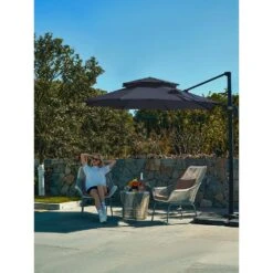 10 Ft. 2-Tier Height Adjustable Patio Cantilever Umbrella With Cover In Navy 19 10 Ft. 2-Tier Height Adjustable Patio Cantilever Umbrella With Cover In Navy -More Furniture Store cantilever umbrellas lk9 navy 31 1000