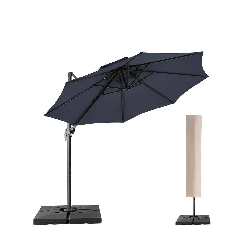 10 Ft. 2-Tier Height Adjustable Patio Cantilever Umbrella With Cover In Navy 3 10 Ft. 2-Tier Height Adjustable Patio Cantilever Umbrella With Cover In Navy - Image 3