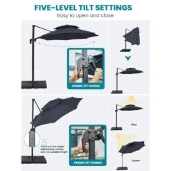 10 Ft. 2-Tier Height Adjustable Patio Cantilever Umbrella With Cover In Navy 15 10 Ft. 2-Tier Height Adjustable Patio Cantilever Umbrella With Cover In Navy -More Furniture Store cantilever umbrellas lk9 navy 77 1000