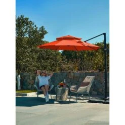 10 Ft. 2-Tier Height Adjustable Cantilever Patio Umbrella With Cover In Orange -More Furniture Store cantilever umbrellas lk9 orange 31 1000