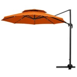 10 Ft. 2-Tier Height Adjustable Cantilever Patio Umbrella With Cover In Orange -More Furniture Store cantilever umbrellas lk9 orange c3 1000