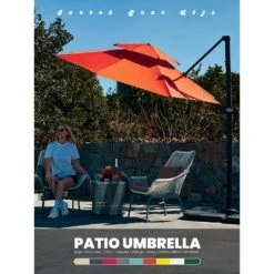 10 Ft. 2-Tier Height Adjustable Cantilever Patio Umbrella With Cover In Orange -More Furniture Store cantilever umbrellas lk9 orange d4 1000